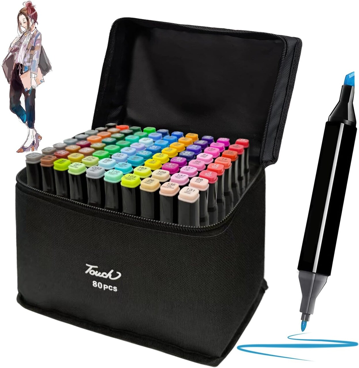 80-Color Dual-Tip Alcohol Marker Set – Blender Art Markers for Sketching, Coloring & Illustration